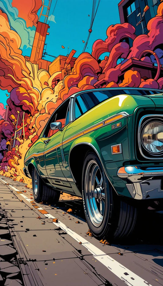 Comic Car Metal Poster